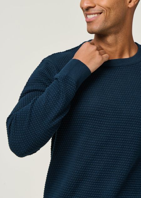 Pull en coton bio | marine "vagn regular bubble knit crew neck total eclipse" - Knowledge Cotton Apparel