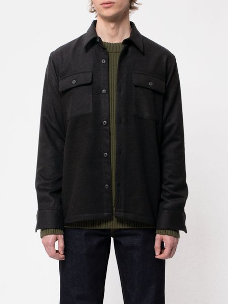 Surchemise noire en laine et polyester recyclés - sten