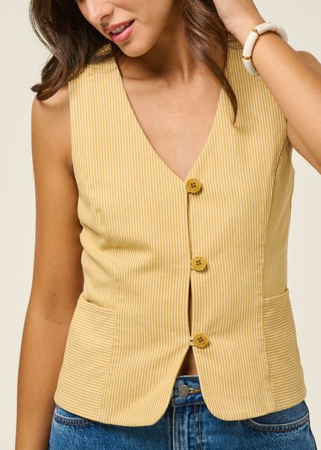 Top sans manche | jaune et blanc "nogal stripes alisa top - multicolor" - Thinking Mu