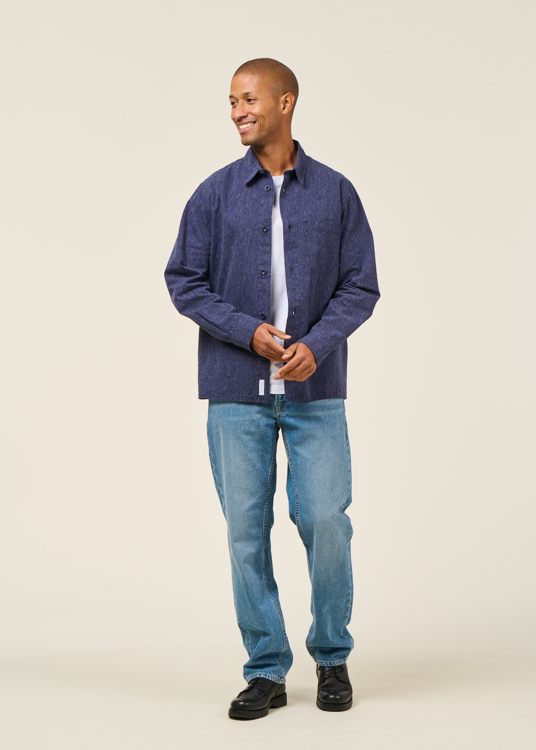 Chemise en coton bio | bleu "casual shirt - speckled navy", Rotholz, photo 4