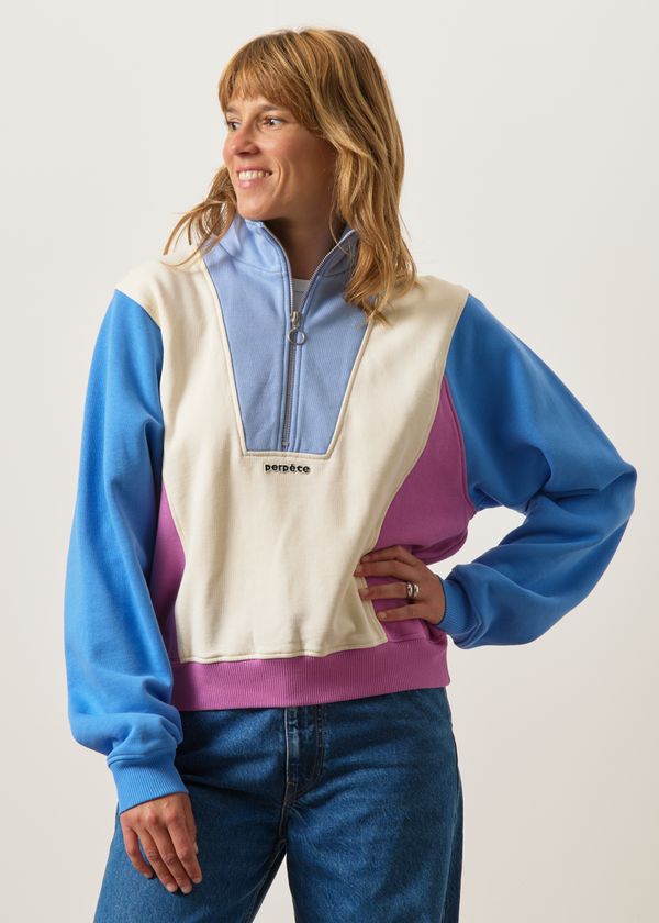 Sweat zippé en coton bio | multicolore "emma bleu", Perpète