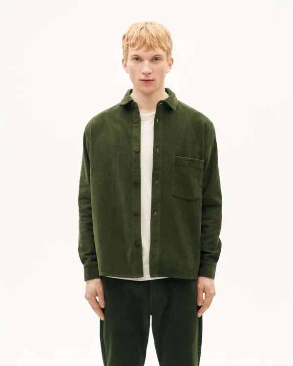 Chemise en coton bio | vert "bottle green corduroy theo overshirt", Thinking Mu