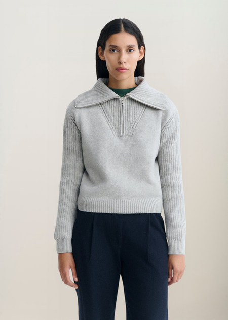 Pull zippé col en laine mérinos | gris "Grey tanit knitted sweater - grey"