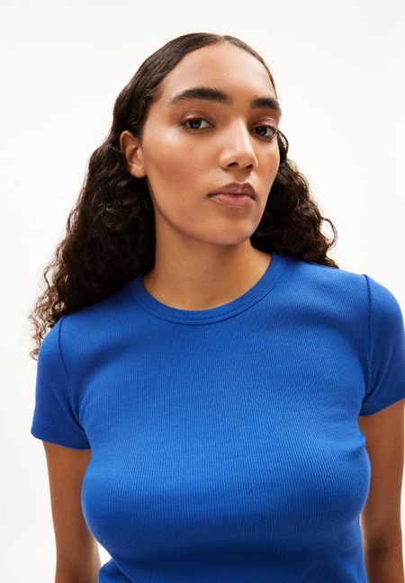 T-shirt côtelé en coton bio | bleu "kardaa dynamo blue" - Armedangels