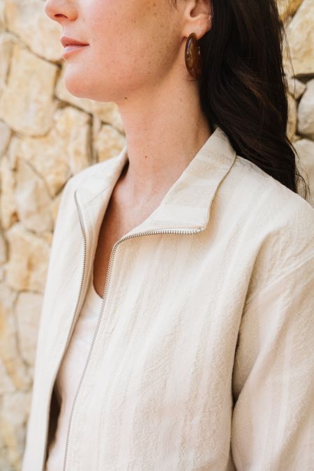 Veste en coton bio | ecru "raw dappled stripes ceci jacket - ecru" - Thinking Mu