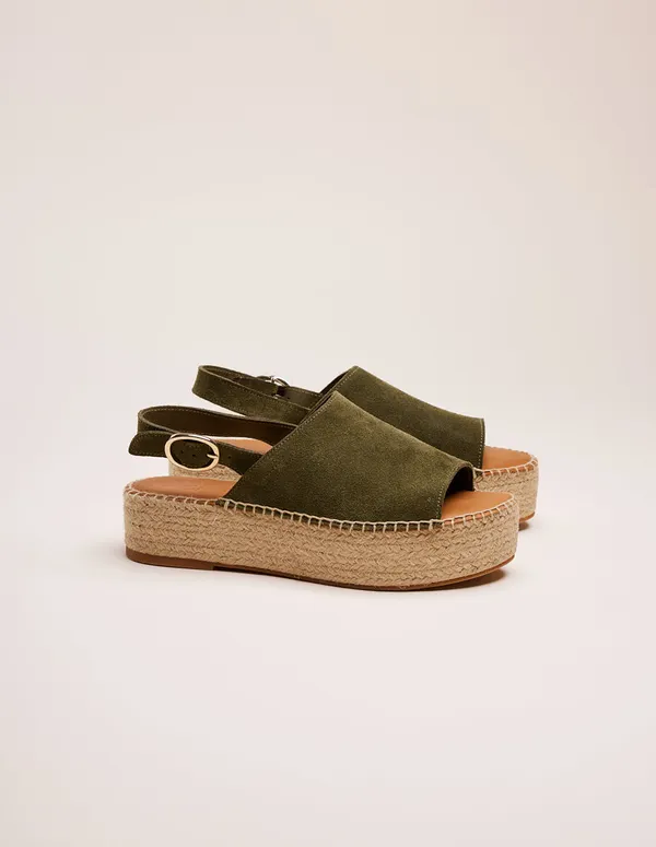 Espadrilles plateforme en cuir certifié | vert "espadrilles maya - suède sapin", Odaje ex M.Moustache
