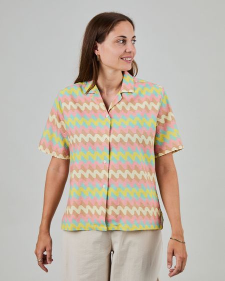 Chemise en lin et coton bio | multicolore "pastel wavy stripes aloha blouse" - Brava Fabrics