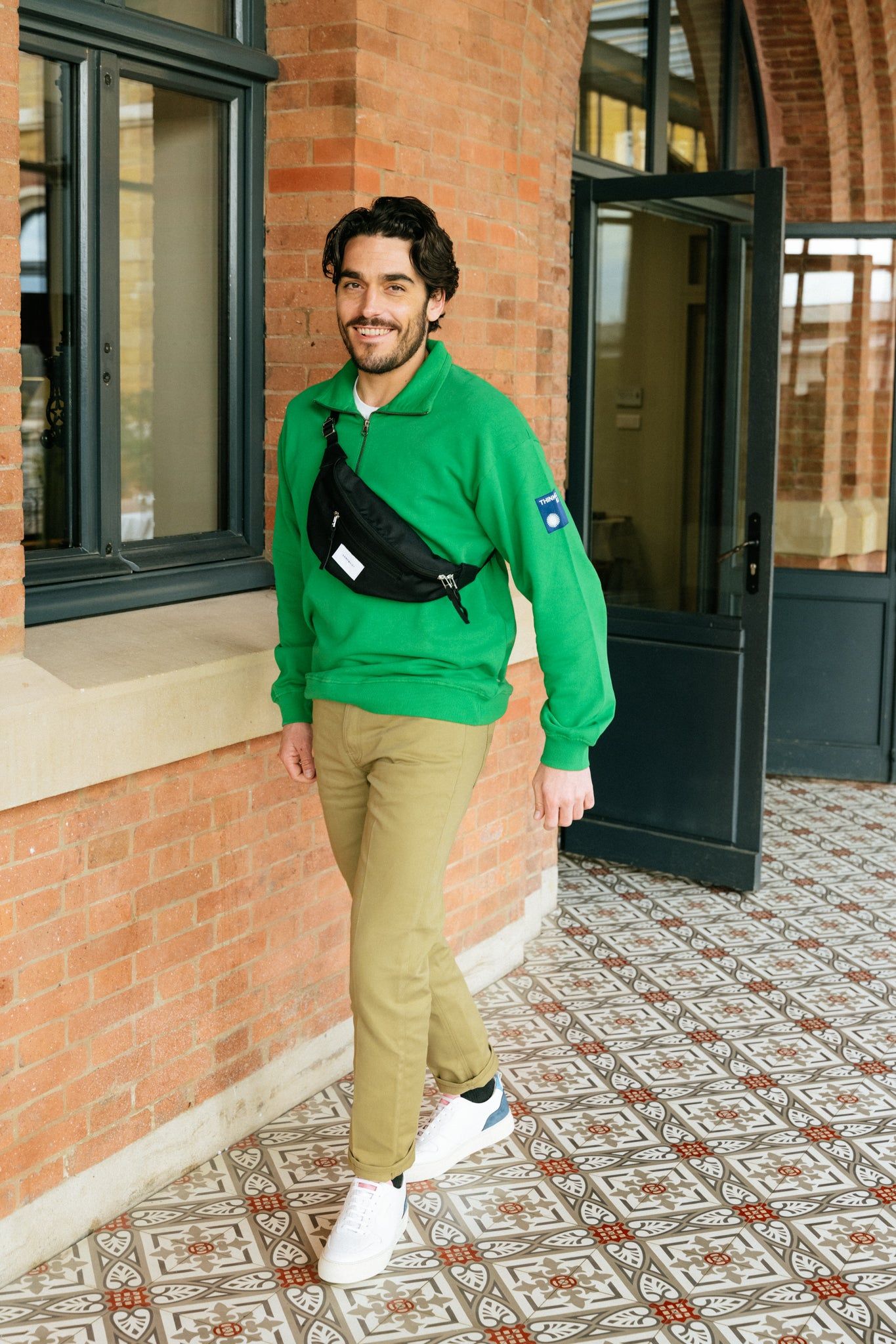 Sweat col zippé vert en coton bio - clover green challenger sweatshirt, Thinking Mu, photo 6