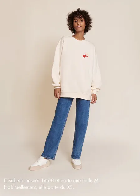 Sweat brodé en coton bio | crème "l'amour est déclaré", émoi émoi, photo 6