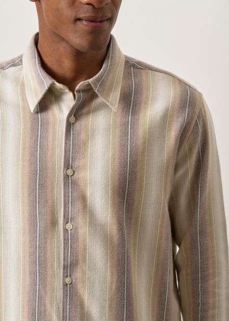 Chemise flanelle en coton bio | beige rayé "dune regular stripe shirt creme stripe" - Knowledge Cotton Apparel