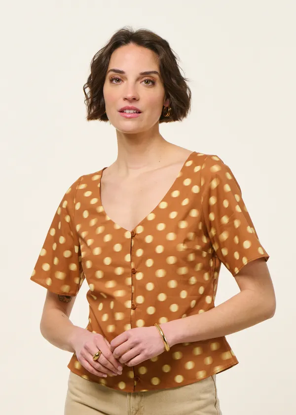 Blouse en coton bio et lyocell | marron "puntets brown leia blouse", Thinking Mu