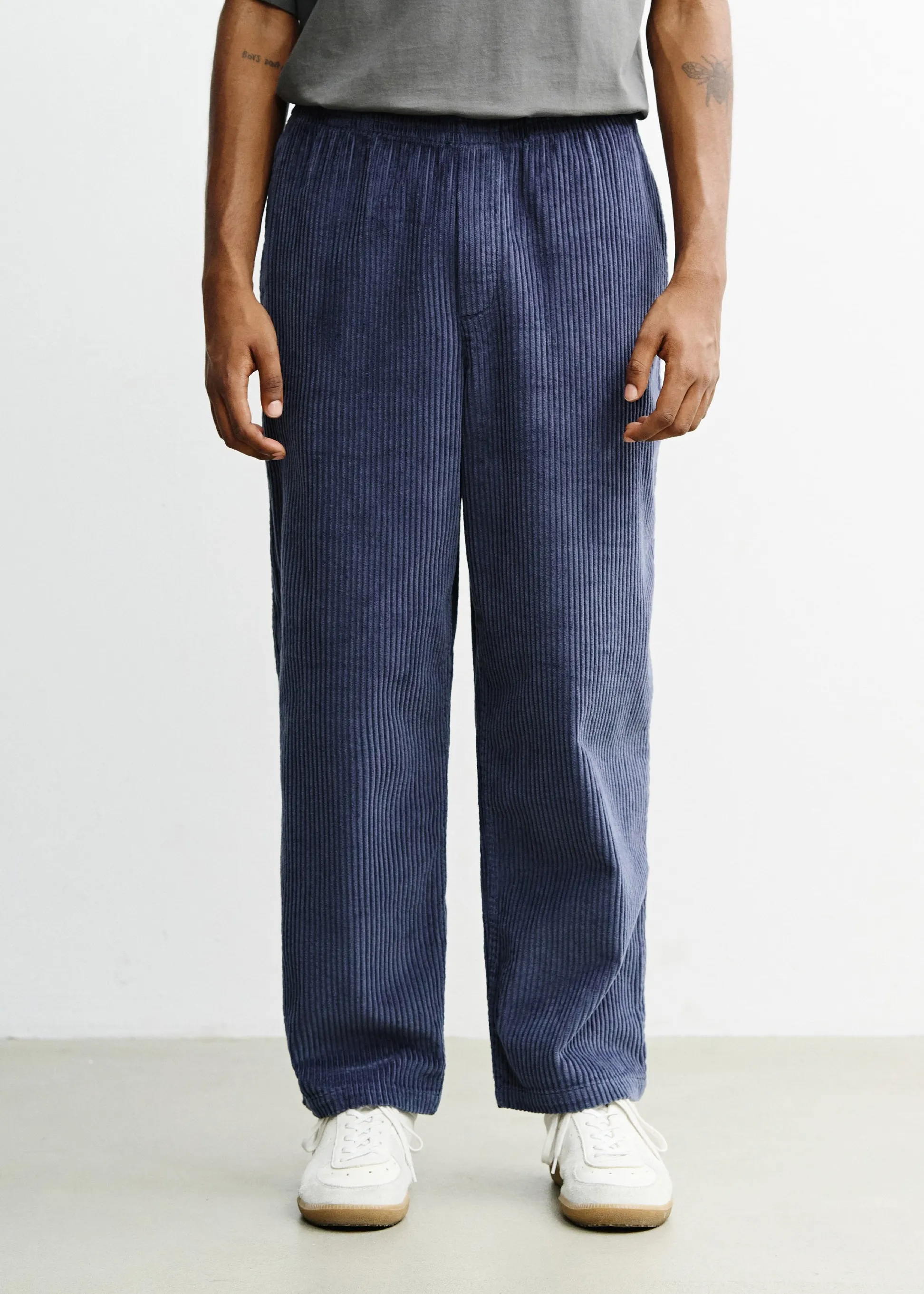 Pantalon ample velours en coton bio | bleu "Cord wide pant - ash blue", Rotholz, photo 1