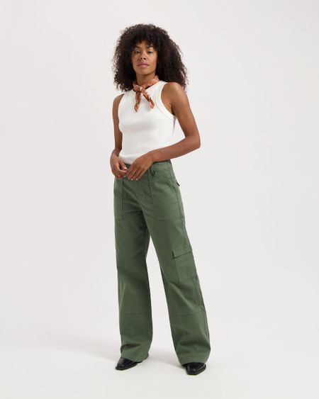 Pantalon ample cargo en coton bio | vert "carmen cargo moss green"