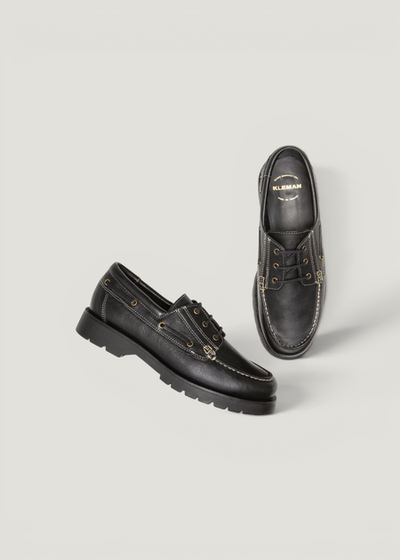 Chaussures bateau en cuir certifié | noir "embruns oak noir", Kleman, photo 4