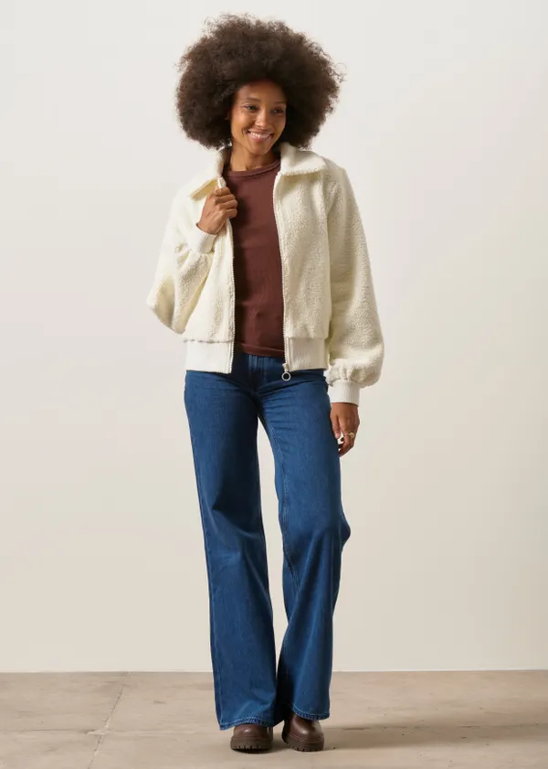 Veste polaire en coton bio et matière recyclée | beige "Studio cloud jacket creme - white", Mademoiselle Yéyé