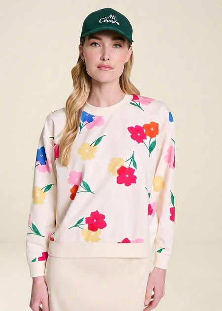 Sweat en coton bio | beige "swann anémones bouquet" - émoi émoi