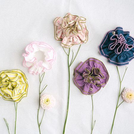 Maxi chouchou en matière upcyclée | vichy violet - bord vert - Chou²