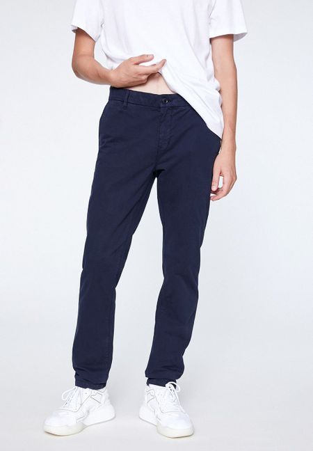 Chino coupe droite marine en coton bio - edvaan