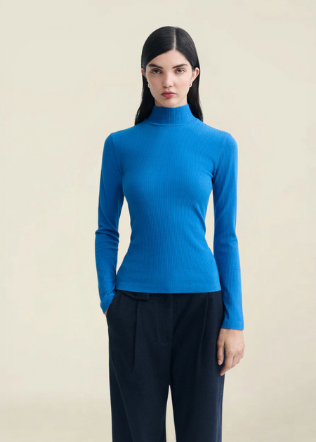 T-shirt manches longues en coton bio | bleu "Delft blue aine top - blue" - Thinking Mu