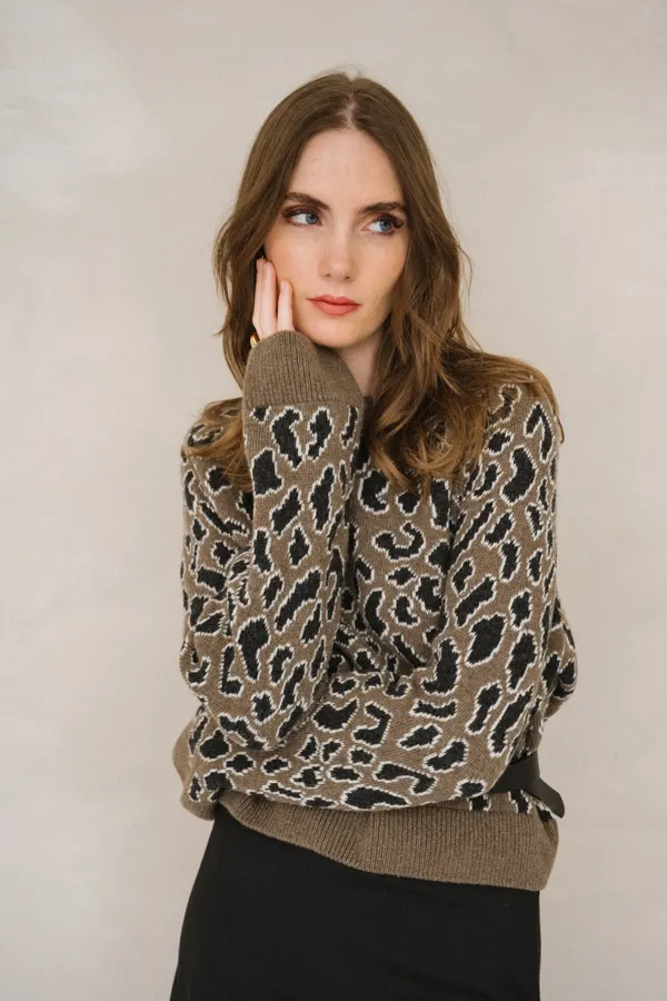 Pull à motif léopard en laine | marron "diliriaa leopaa - walnut cream", Armedangels