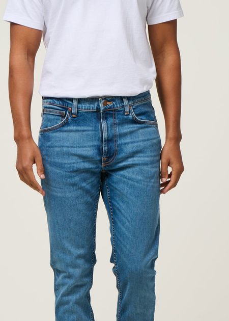 Jean slim en coton bio | bleu clair "lean dean lost orange" - Nudie Jeans