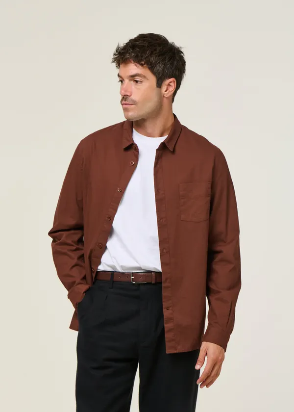 Chemise en coton bio | marron "simon - eco crisp cotton marron", About Companions