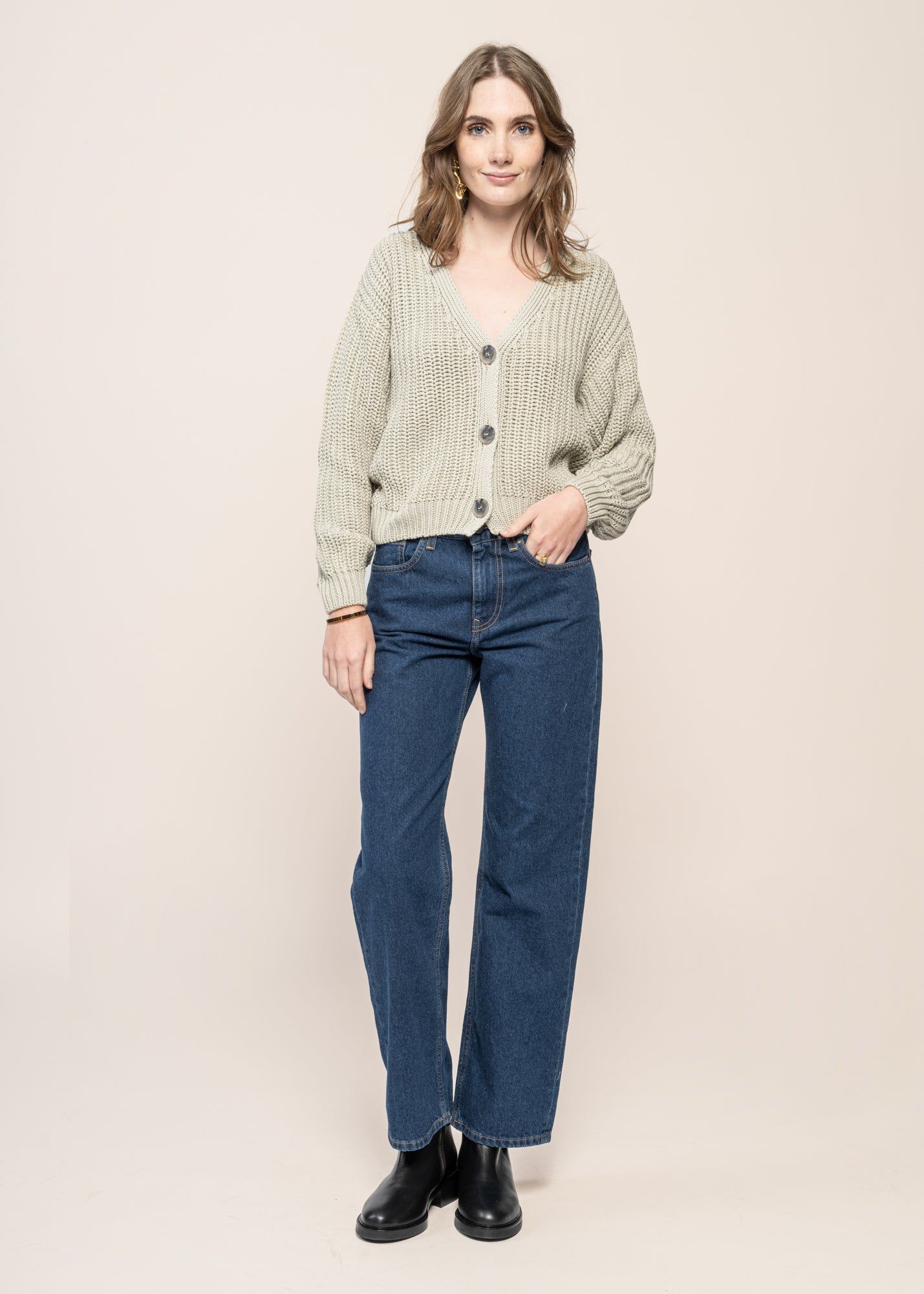 Cardigan maille en coton bio | vert "lena vintage lace", Jan'n June, photo 3