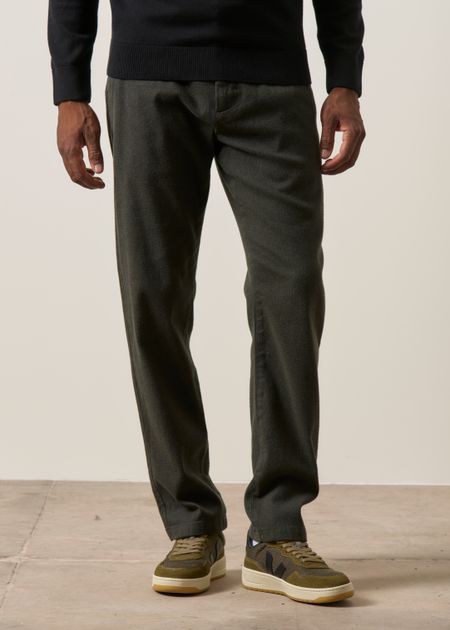 Pantalon droit flanelle en coton bio | vert "chuck regular flannel pants forrest night" - Knowledge Cotton Apparel