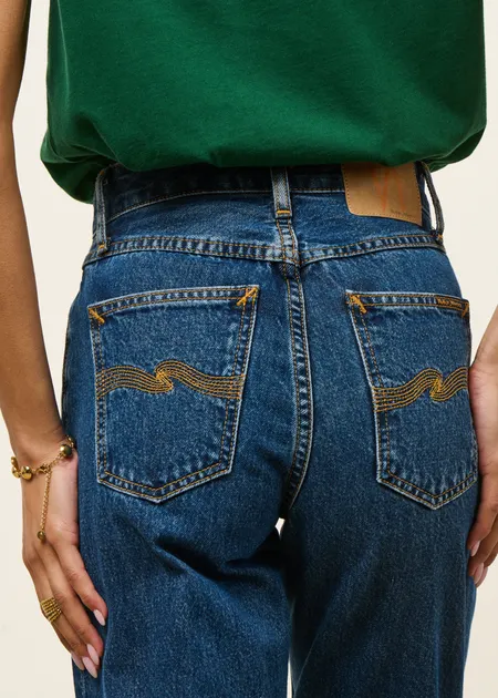 Jean mom en coton bio | bleu foncé "breezy britt - evening-jazz", Nudie Jeans