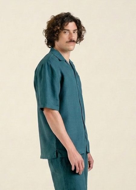 Chemise manches courtes en lin | bleu canard "Shirt marstrand linen mediterranea green" - Dedicated