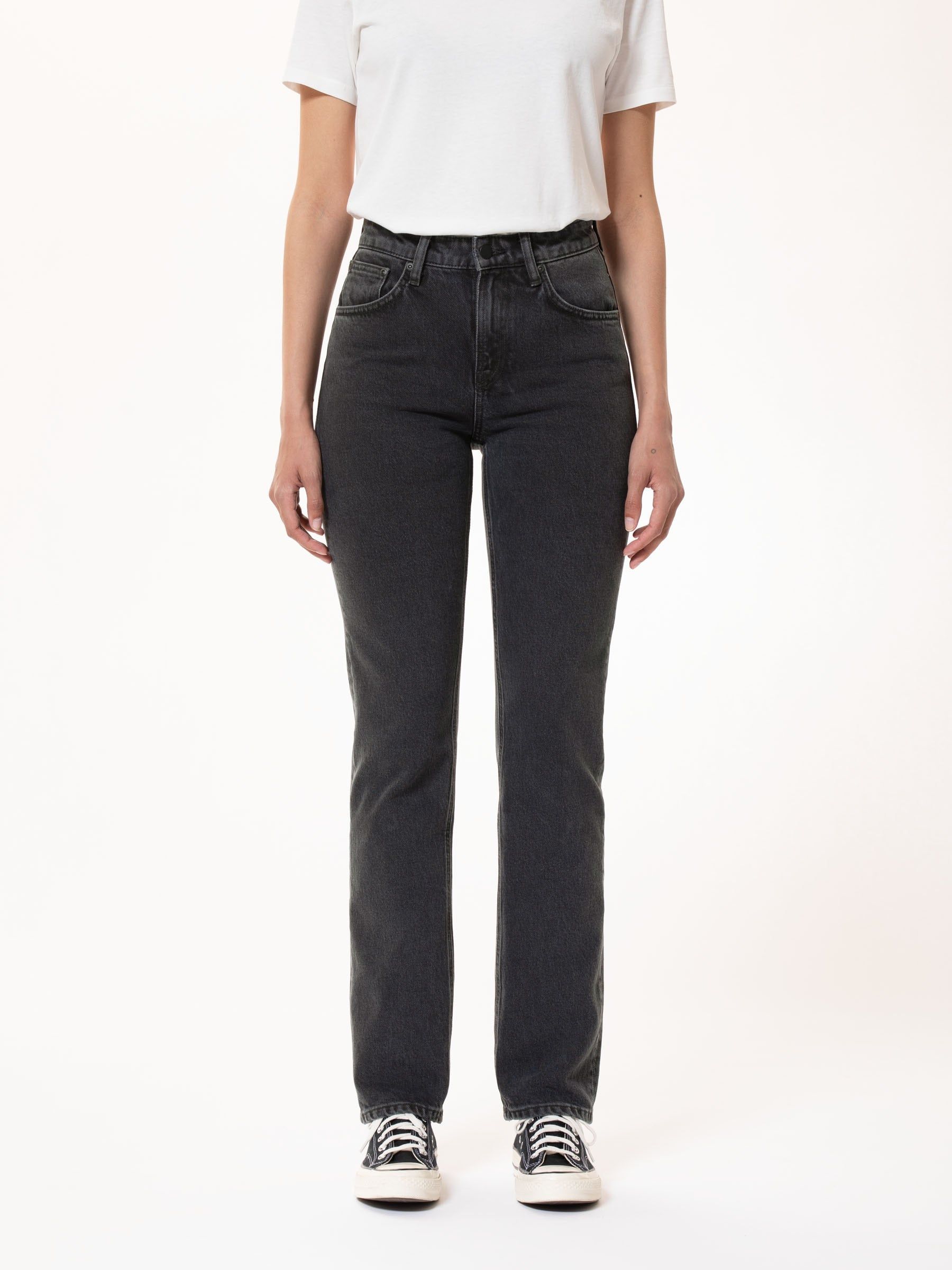 Jean droit noir en coton bio et tencel - straight sally black sand, Nudie Jeans, photo 1