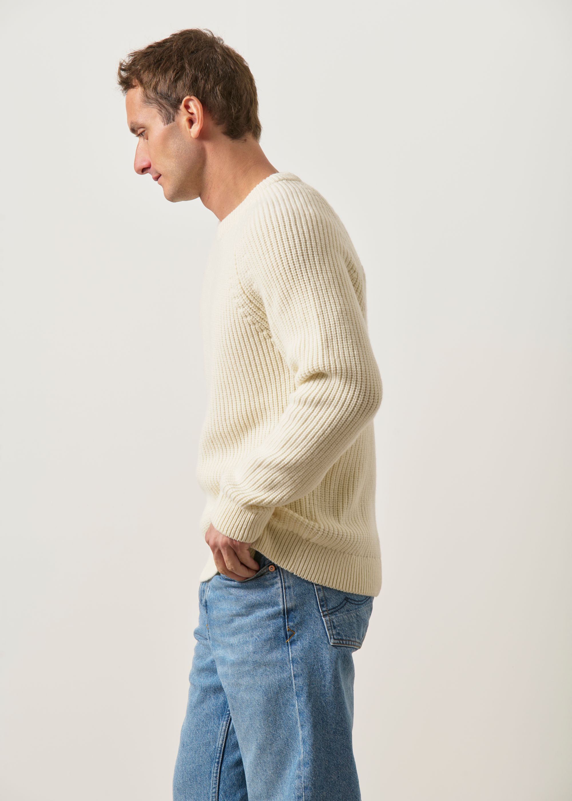 Pull raglan côtes anglaises en laine mérinos | écru, WeDressFair, photo 3