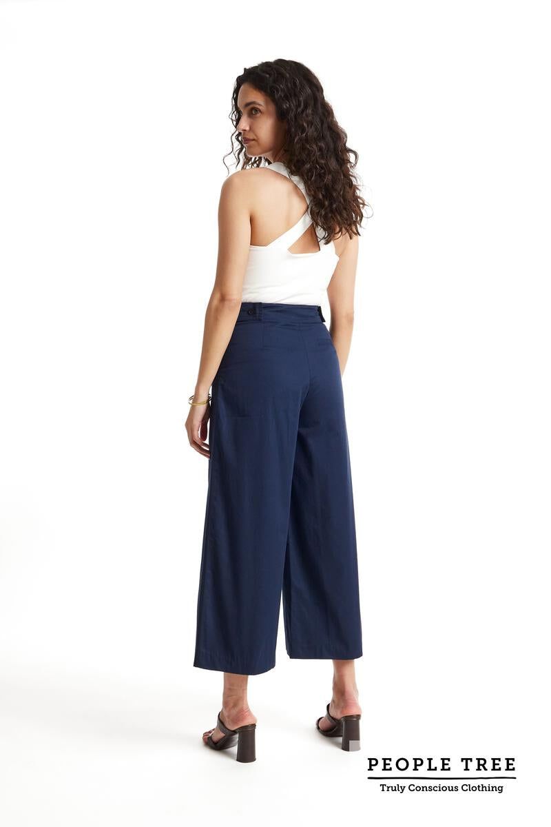 Pantalon ample 7/8 marine en coton bio - iva trousers navy, People Tree, photo 2