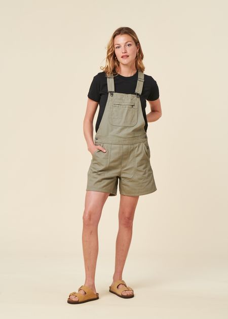 Salopette courte en coton bio | kaki "stand up overalls - river rock green"