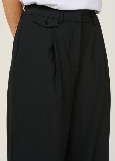 Pantalon large à pinces en laine froide certifiée | noir "black pat pants" - Thinking Mu