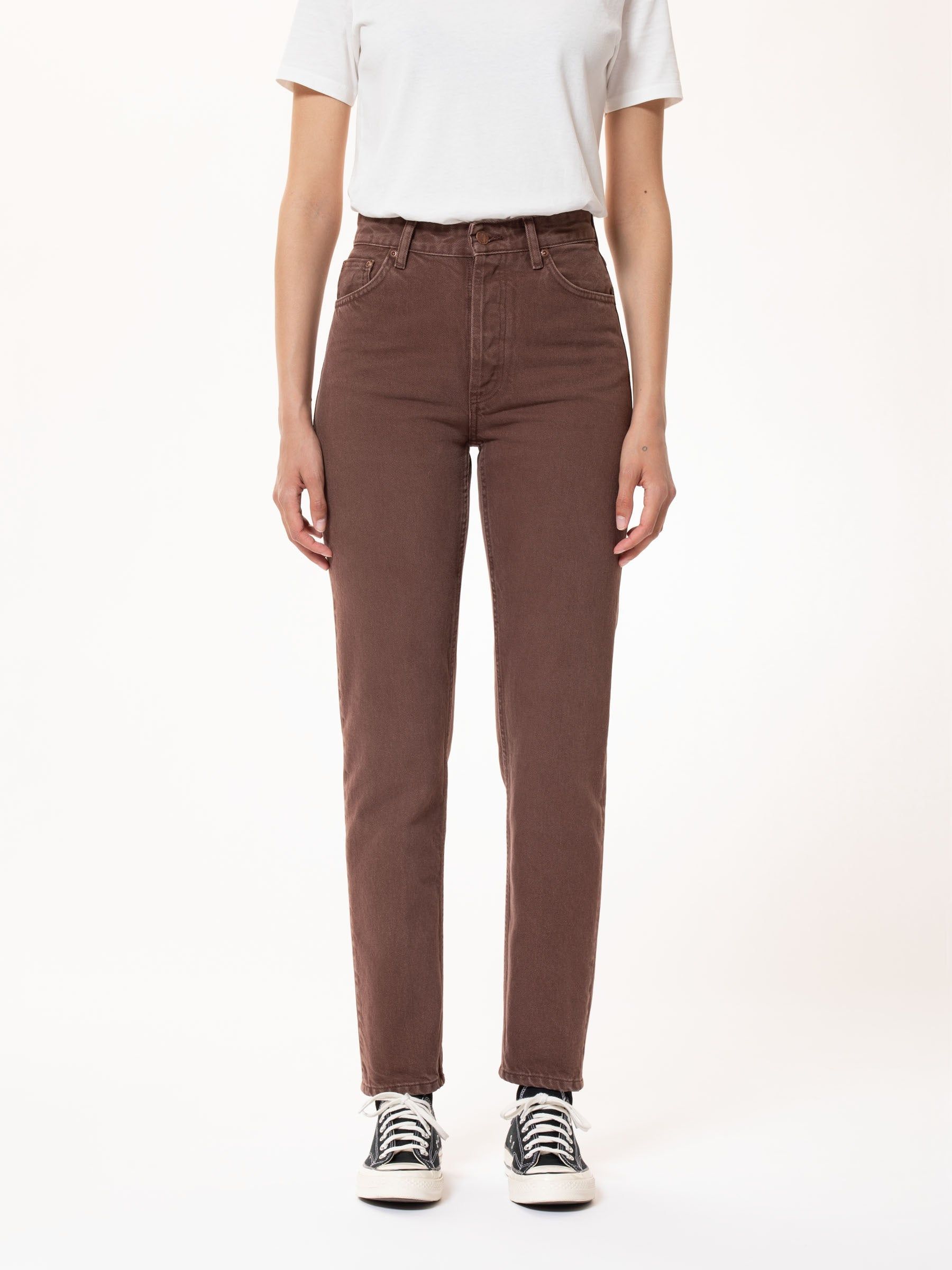 Jean mom marron en coton bio - breezy britt washed cinnamon, Nudie Jeans, photo 1