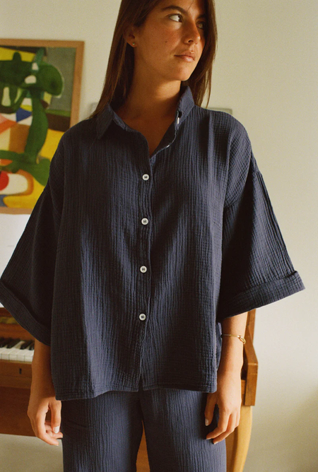 Chemise de pyjama en coton bio | bleu "mimosa"