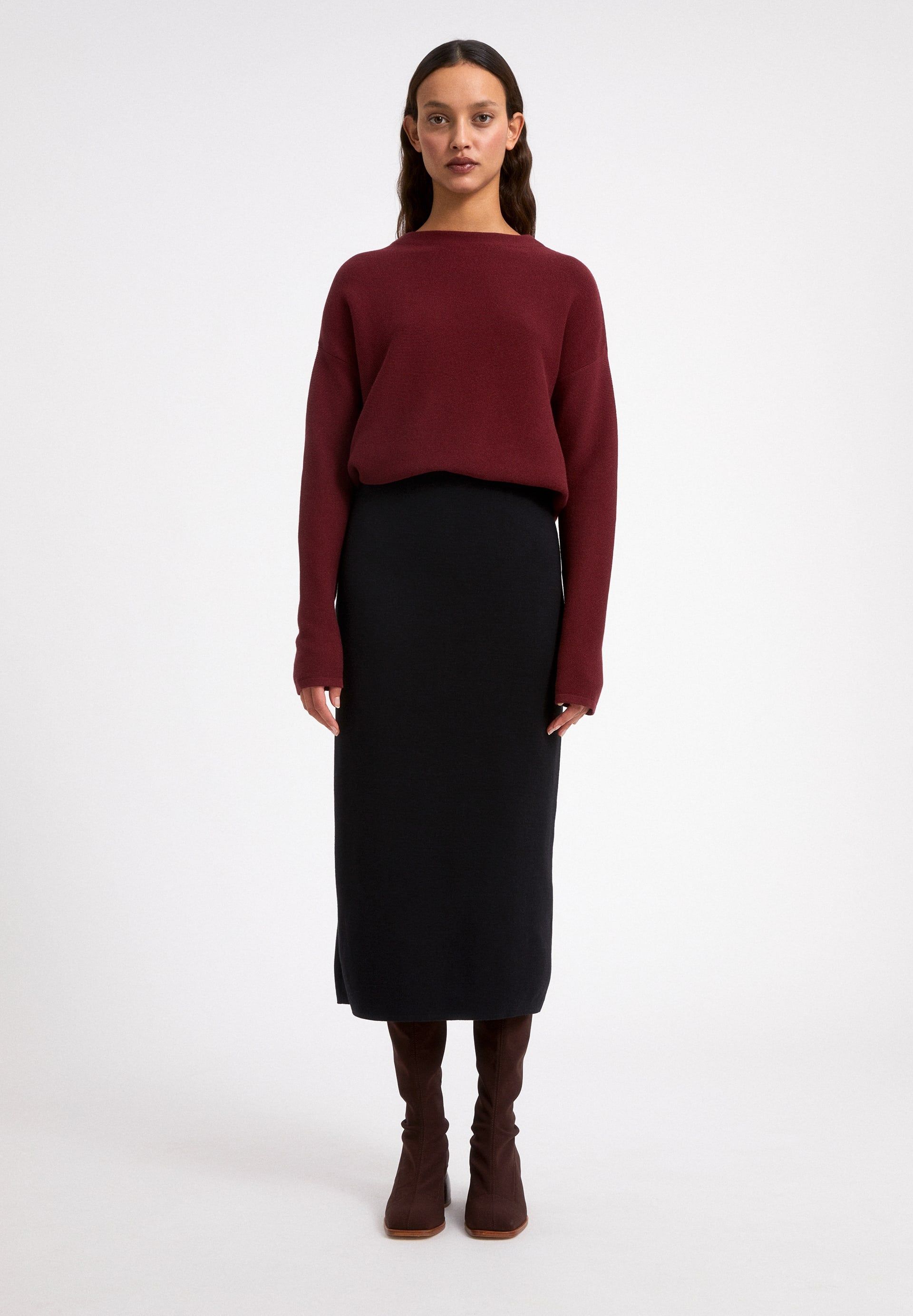 Jupe mi-longue noire en tencel et coton bio - milanaa black, Armedangels, photo 1