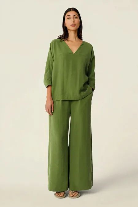 Pantalon palazzo en tencel | vert "klodin trouser - vert foncé", SKFK, photo 4