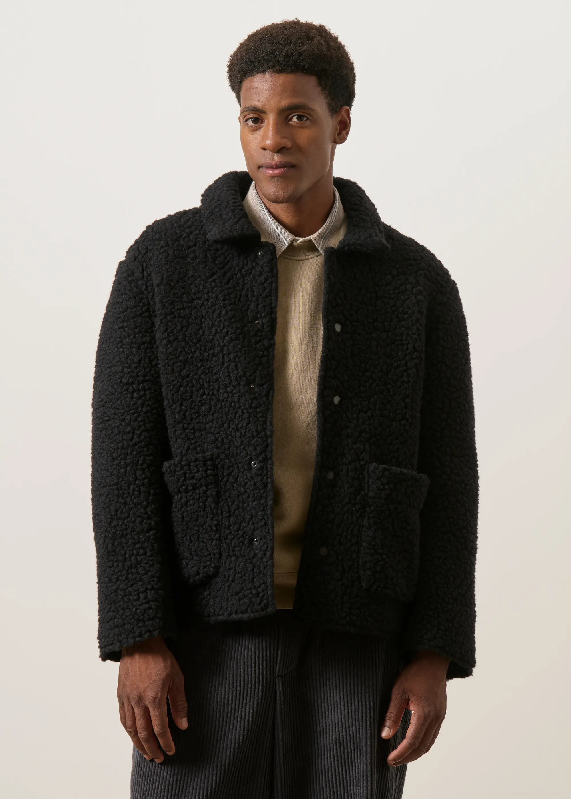 Veste Sherpa en laine et coton bio | noir "Sherpa jacket - true black", Rotholz, photo 1