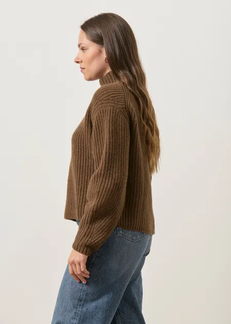 Pull col montant en côtes anglaises en laine mérinos | chocolat, WeDressFair, photo 4