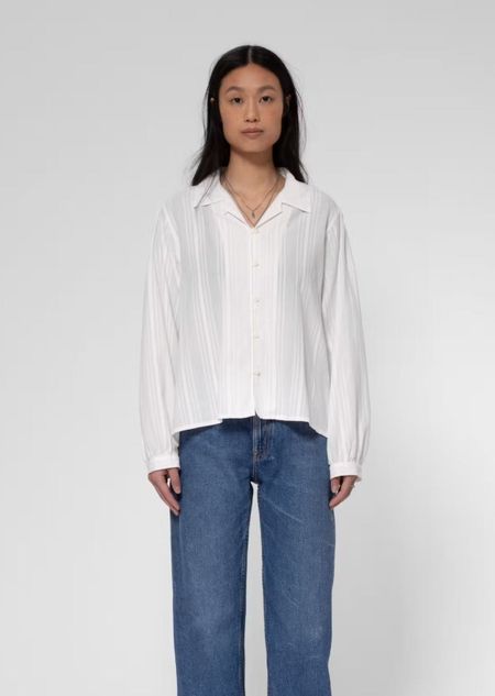 Chemise en coton bio | blanc "edith striped dobby blouse offwhite" - Nudie Jeans
