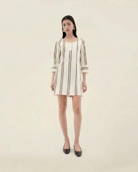 Kleid aus Bio-Baumwolle | Beige "otter polplin stripes maria dress - ecru", Thinking Mu, Foto 1