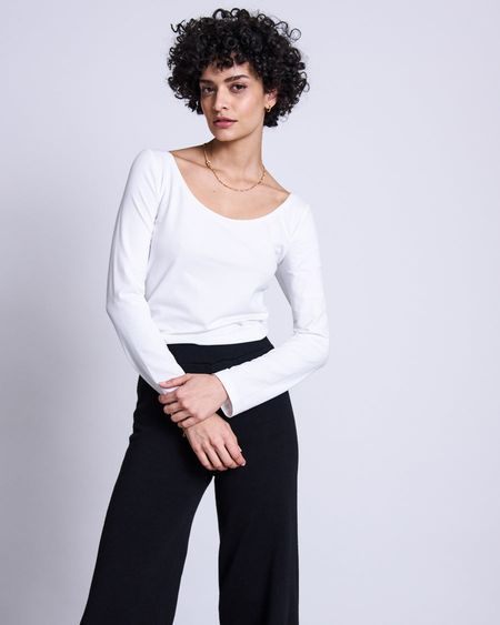 T-shirt manches longues blanc en coton bio - scoop