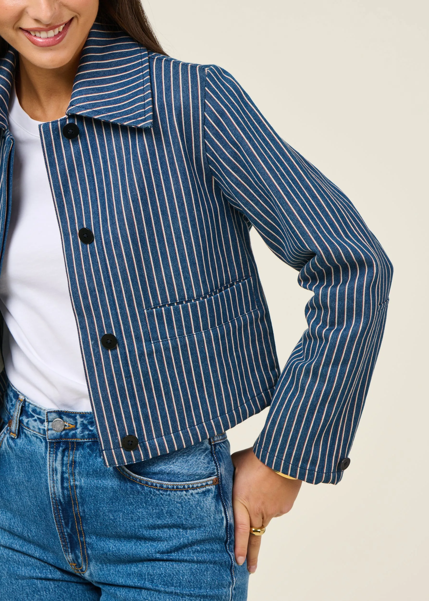 Veste en coton bio | rayé "railway stripes astrid jacket", Thinking Mu, photo 4