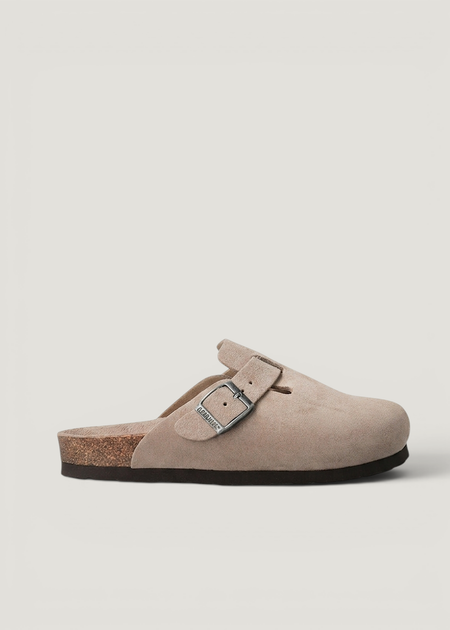 Sabots en cuir certifié | marron "riva velour taupe" - Genuins