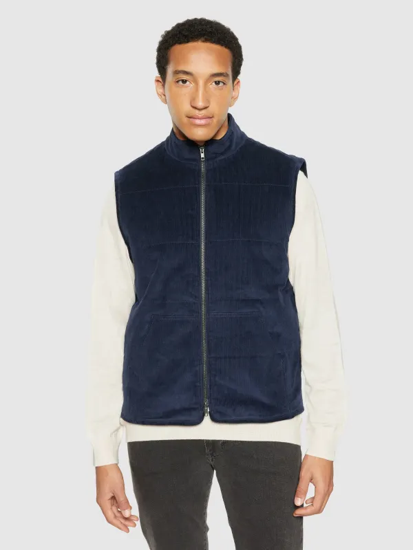 Veste sans manches en coton bio et matière recyclée | marine "11-wales corduroy vest night sky", Knowledge Cotton Apparel