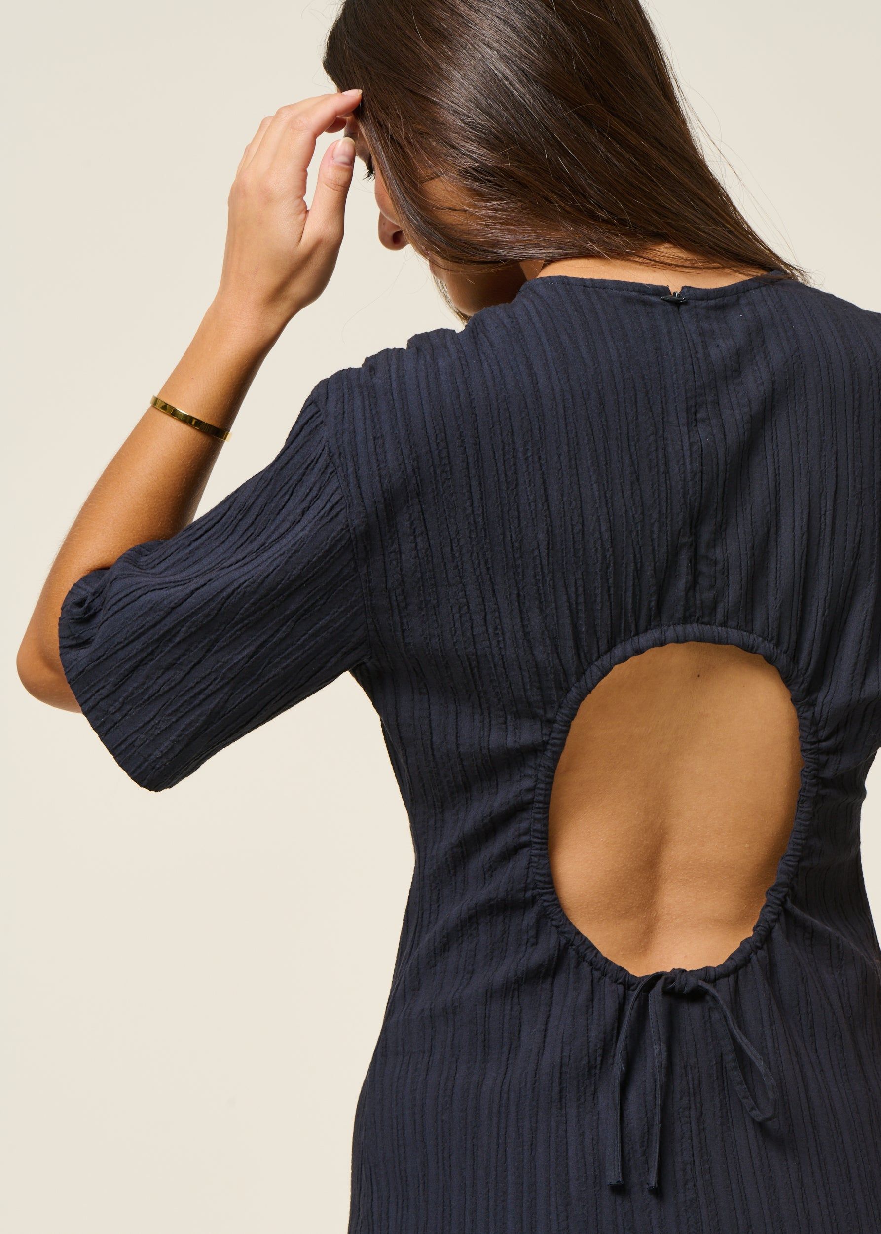 Robe longue en coton bio | marine "navy kina dress - blue", Thinking Mu, photo 2