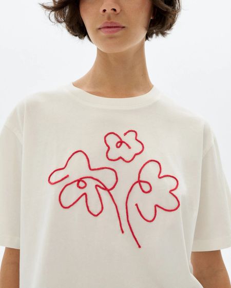 T-shirt en coton bio | blanc "flower rope white lucia tee - white" - Thinking Mu