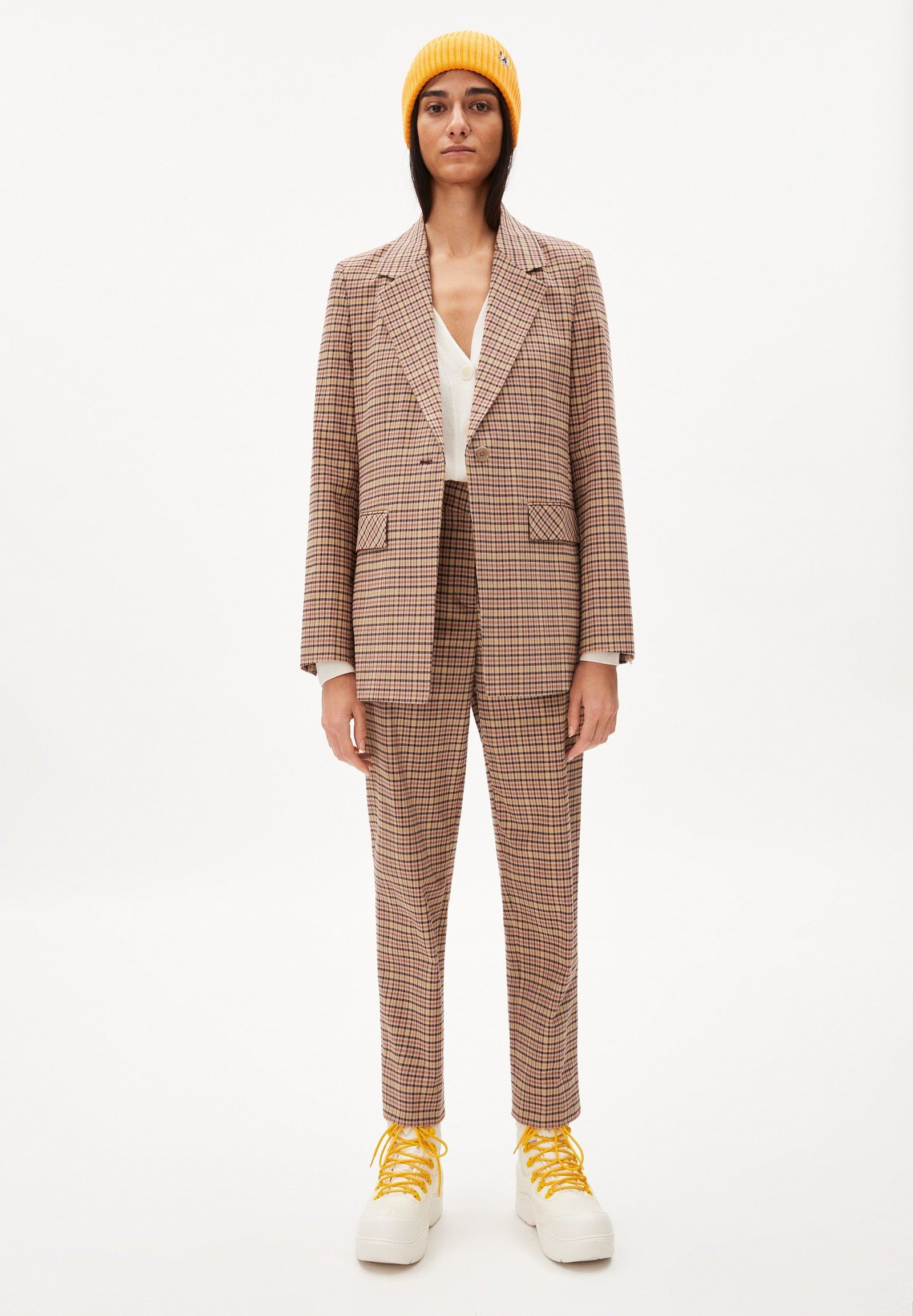 Blazer à carreaux en coton mélangé - andreaa tartan kitt-fudge, Armedangels, photo 4